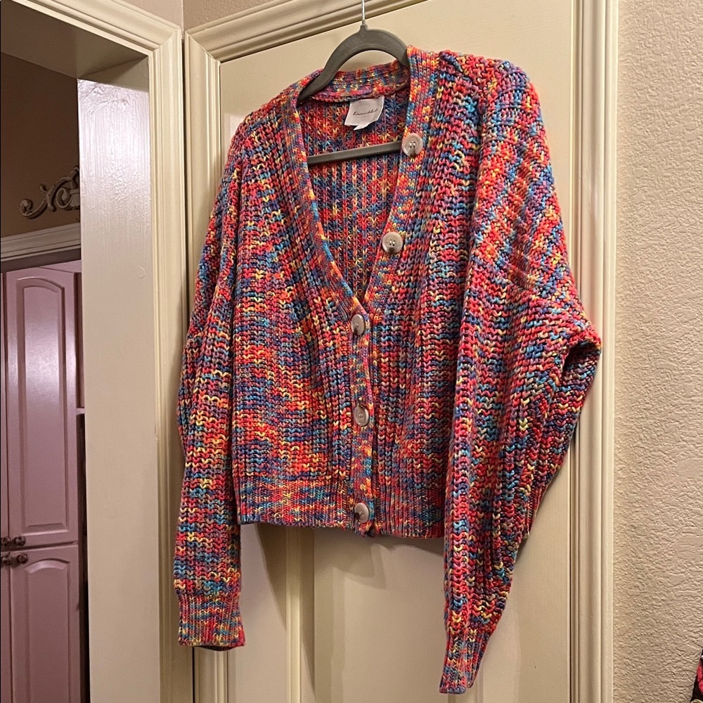 Line & Dot Vibrant Knit Women's cropped Cardigan NWOT